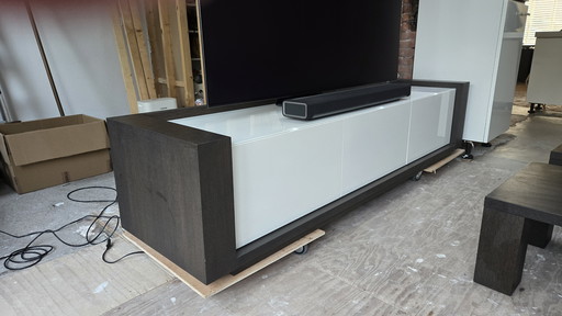 TV Cabinet Solid Wood With High Gloss Ivory White