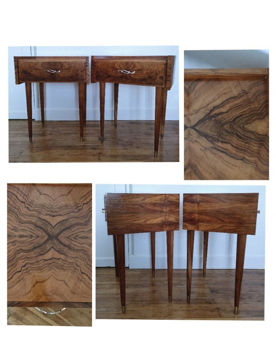 Image 1 of paire de chevets bois placage remarquable années 60