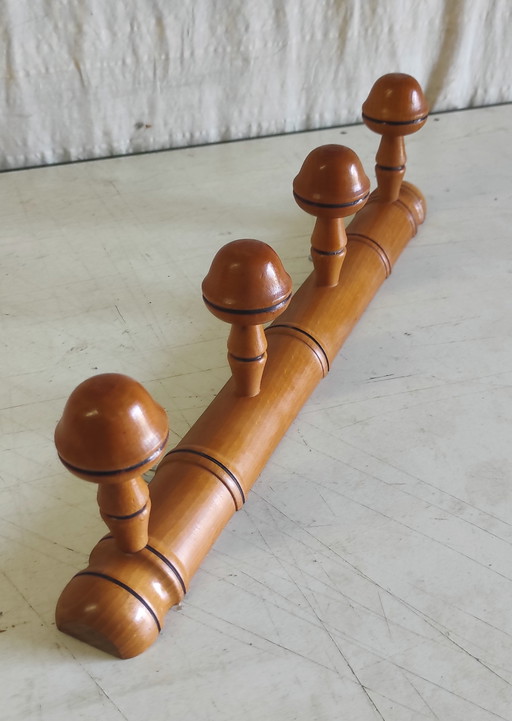 Coat rack in solid wood turned in the style of bamboo - mid-20th century