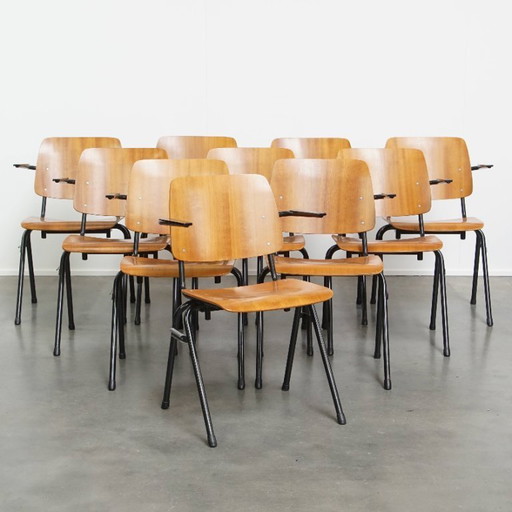 Lot de 10 chaises d'école/cantine/salle à manger Marko, design hollandais des années 1960, avec accoudoirs