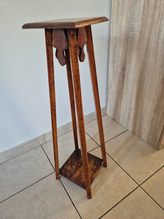 Antique Art Nouveau Wooden Plant Stand – Pedestal Side Table (c. 1920) – Plant table (photo 8 of 8)