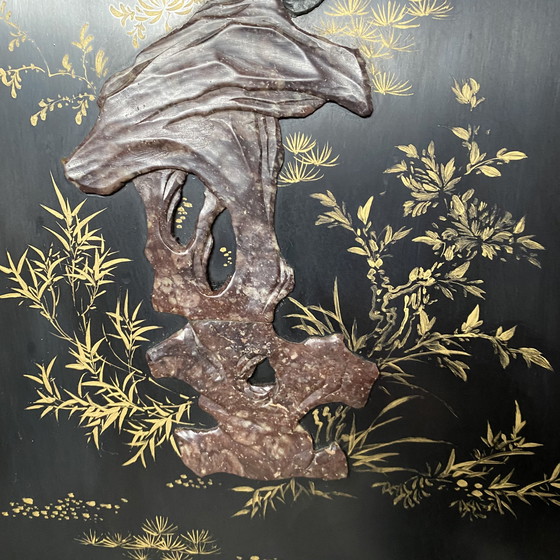 Image 1 of Mid - Century Chinese Room Divider Speck Stone Hand Painted 1950s