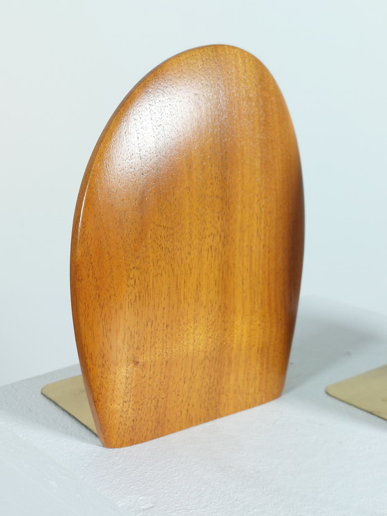 Image 1 of 2 x Vintage Mid - Century bookend brass wood