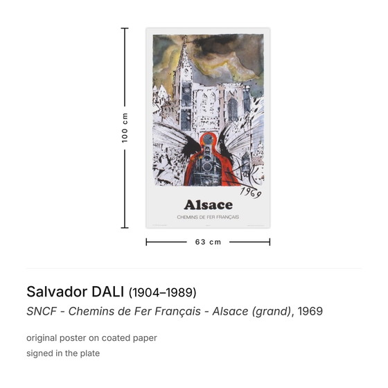 Salvador-Dali-Plakat SNCF – Französische Eisenbahnen – Elsass (Großraum) 1969 – Posters, Paper (photo 3 of 5)