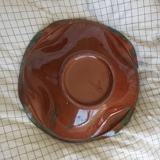 Image 1 of Bol en céramique vintage milieu du XXe siècle – Émail marbré – Signé Lesauy