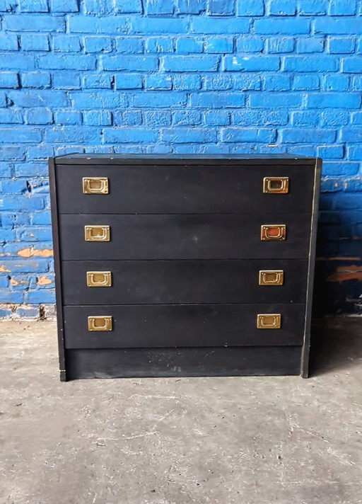 Commode danoise noire vintage / laiton