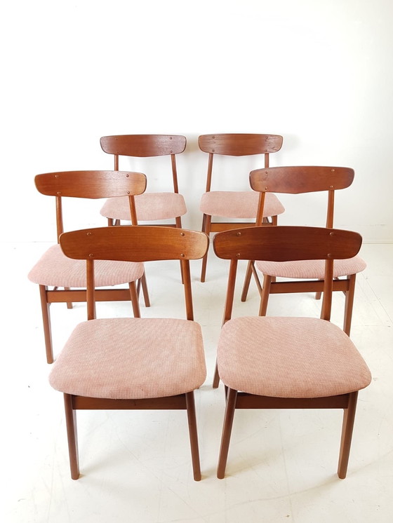 Image 1 of 6 danish dining table chairs farstrup new upholstered pink