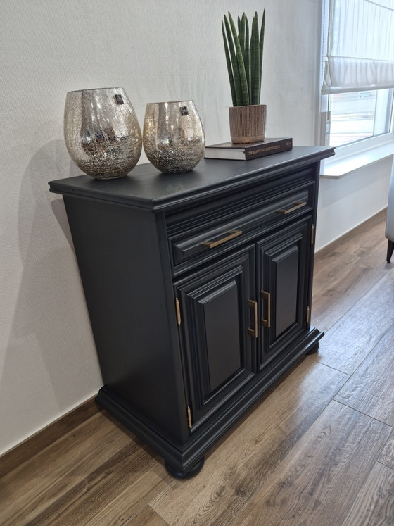 Restyled Cabinet Black-Gray with Gold-Colored Hardware – Chest of drawers, Wood (photo 4 of 6)