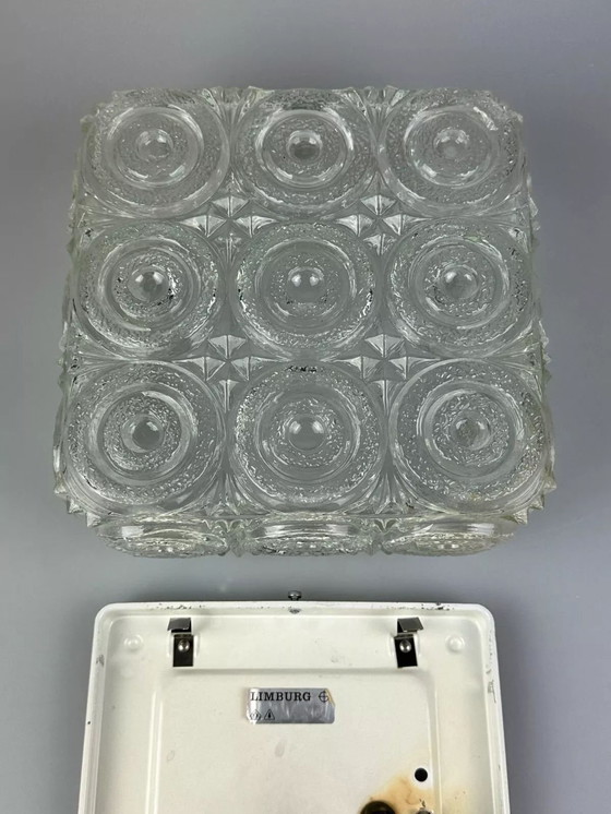 Image 1 of Lampada da soffitto anni &#39;60-&#39;70 Glashütte Limburg Germania Plafoniere in vetro e metallo