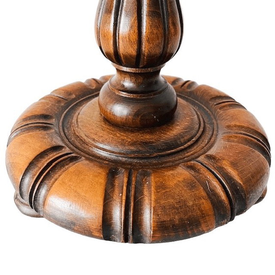 Image 1 of Colonna portavaso vintage di media altezza in legno massello tornito, stile metà secolo, anni '60.