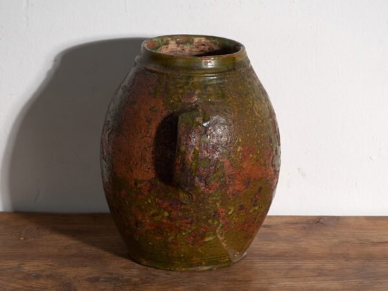 Antieke geglazuurde aardewerken pot met twee handvatten – Centraal-Europa, circa 1920 – Decoratieve objecten (photo 24 of 40)