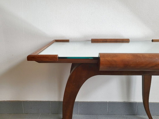 Image 1 of Vintage Art Deco Coffee Table/Side Table in Walnut, Oak & Glass with Mirror, 193040