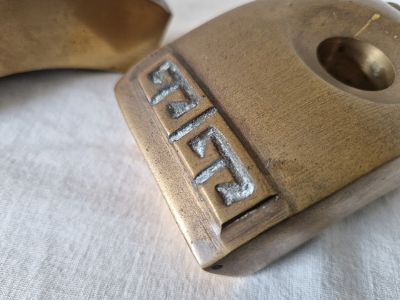 Image 1 of Portacandele brutalisti di metà secolo - Ottone/Bronzo massiccio - Anni '60/'70 (Set di 2) - Design scandinavo