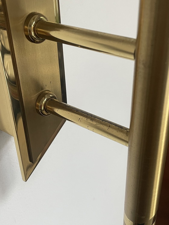 Image 1 of B+M Leuchten  Wand lamp  mat/gepolijst messing mat wit gevlamd glas  Jaren 90