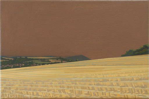 Dipinto unico, campo di stoppie, pezzo unico dipinto a mano, 30 x 20 cm, pittura acrilica su tela