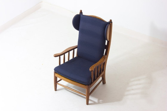 Image 1 of French lounge chair in blue fabric