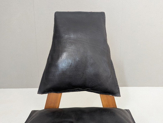 Image 1 of Sculptural Pine Lounge Chair with Table in the Style of Pierre Chapo, France, 1970s