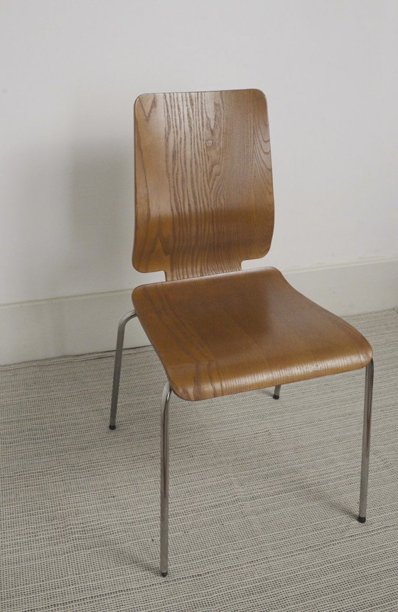 Image 1 of Chaises IKEA Gilbert en teck vintage, ensemble de 6 chaises de salle à manger empilables en contreplaqué de teck, style scandina