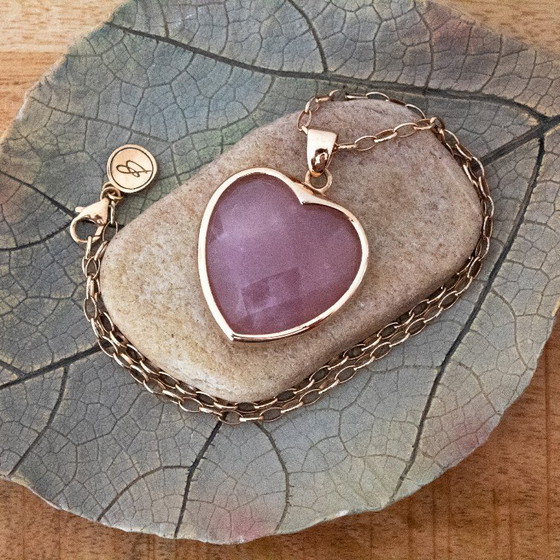 Image 1 of Collier Bronzallure Milano plaqué or 18 carats, cœur en quartz rose