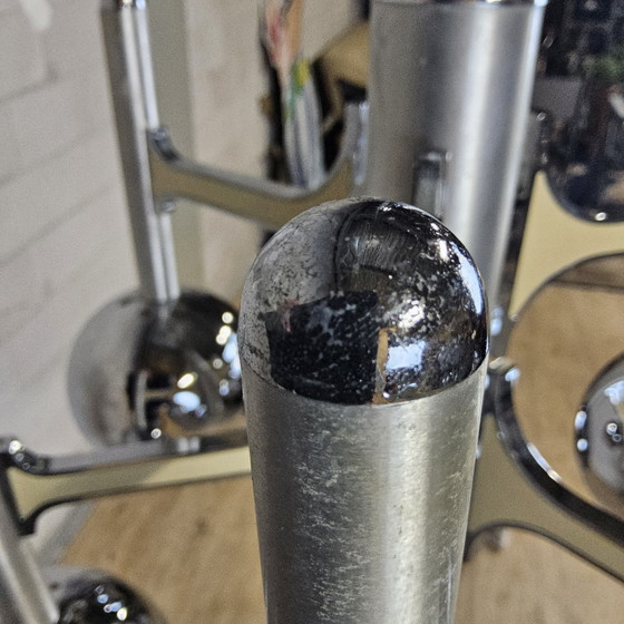 Image 1 of Grote Chromen Vintage Space Age Gaetano Sciolari hanglamp (70s) Itiliaans design (kroonluchter) bol lampen 