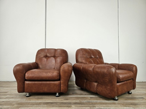 1970s Italian Design Armchairs – fauteuils, Leather