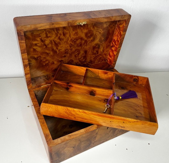 Luxueuse et grande boîte à bijoux XXL / coffret de rangement en racine de bois de thuya, dimensions 30x20x (photo 11 of 16)