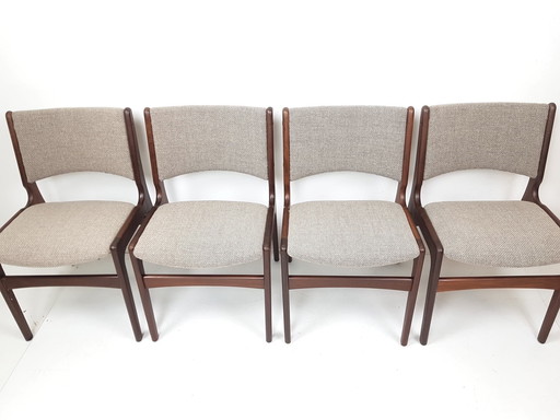 4 sedie danesi in teak di Erik Buch, appena rivestite in lana