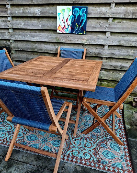 Image 1 of Teak garden set with 4 folding chairs