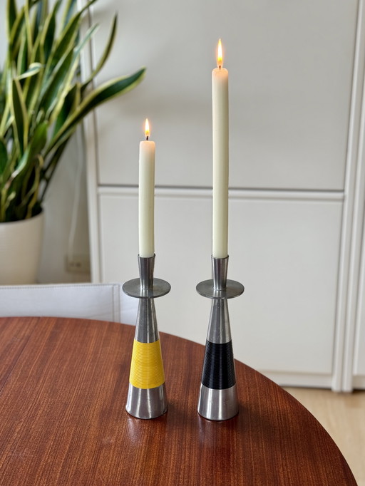 Ensemble de chandeliers vintage KMD Tiel des années 1960 – Royal Holland Pewter – style moderne du milieu du siècle