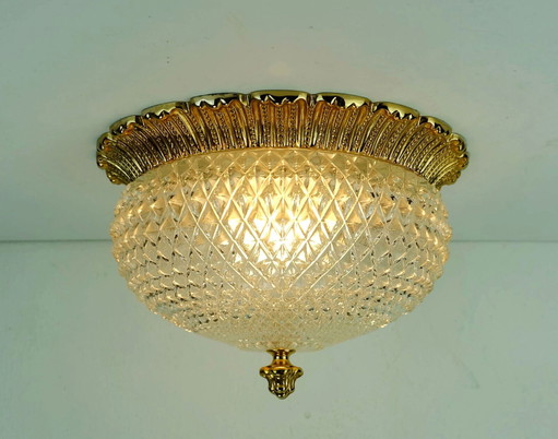 vintage glass ceiling fixture limburg A 637 textured gilt aluminum 1970s