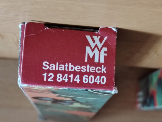 Image 1 of WMF Burgundy saladebestek en flesopener/doppenopener, retro, vintage, houten handvatten