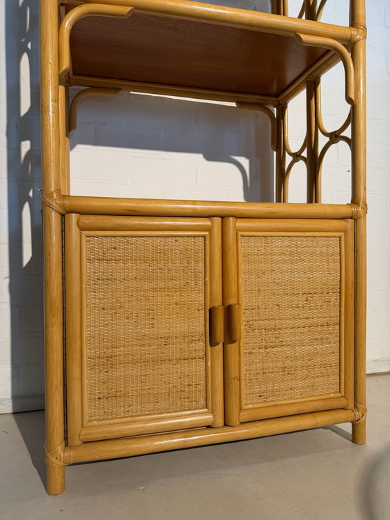 Vintage Rothan Webbing kast, Boekenkasten, Rotan, Hout, Beige (foto 5 van 11)