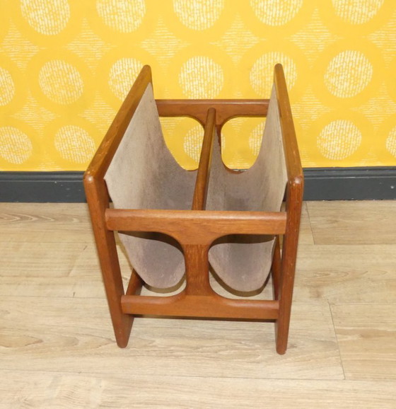 Image 1 of Portariviste in teak Salin Møbler portariviste in pelle marrone Aksel Kjersgaard retrò vintage metà secolo