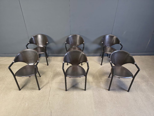 Set aus 6 Leder-Esszimmerstühlen von Segis Italy, 1980er Jahre