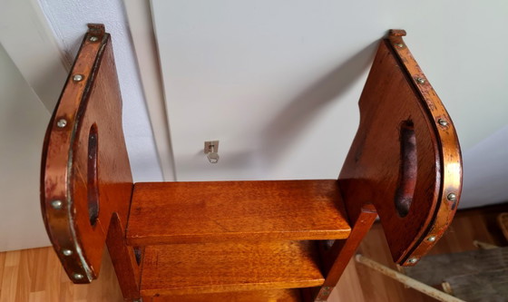 Image 1 of Antieke kajuit trap jachtboot trap ladder hout met koper