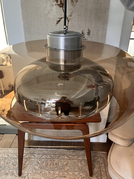 Image 1 of Vintage Space Age 70s pendant lamp Herda / smoked glass aluminum