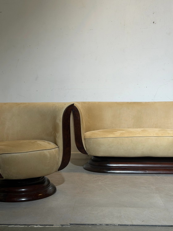 Conjunto de sofás Tulip de estilo Art Déco – 2 sillones y sofá de dos plazas – Hotel Le Malandre (photo 4 of 10)
