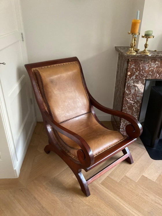 Image 1 of fauteuil en cuir et bois trône attirant