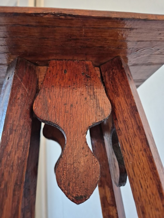 Antique Art Nouveau Wooden Plant Stand – Pedestal Side Table (c. 1920) – Plant table (photo 6 of 8)