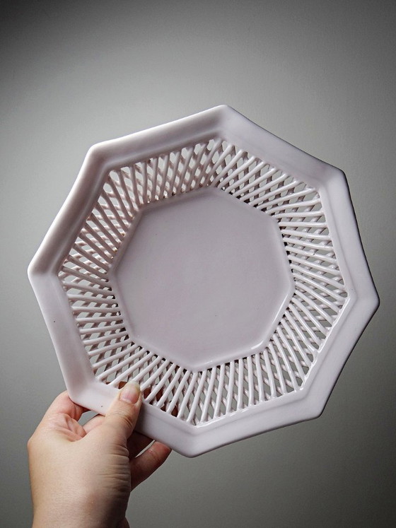 Image 1 of Octagonal bowl in pale pink braided porcelain, circa 1950