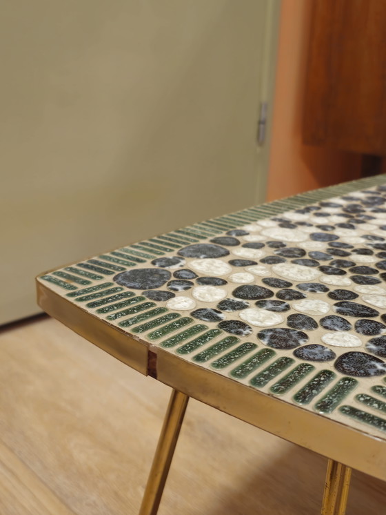 Image 1 of Vintage Rectangular Mosaic Side Table Blue Green