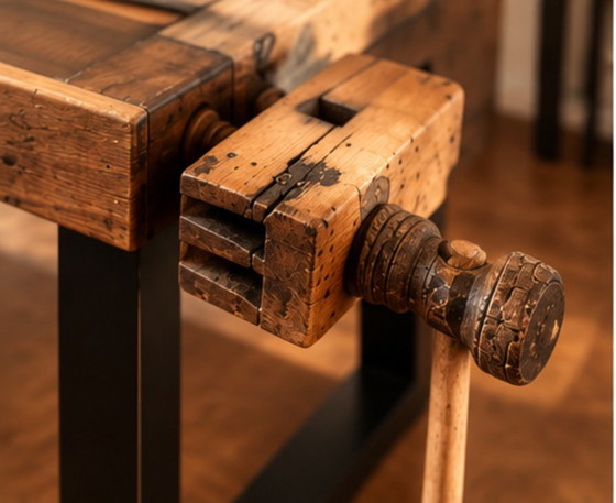One-of-a-Kind Designer Desk | 100-Year-Old Carpenter’s Workbench | Solid Wood & Epoxy Resin – Consoles (photo 5 of 5)
