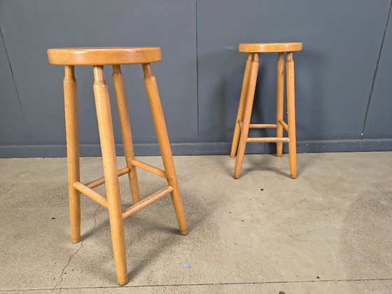 Image 1 of Alpine Style Chalet Stools in Wood, set of 11 - 1970s
