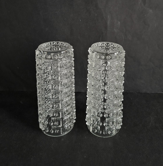 Image 1 of František Pečený Sklo Union Hermanova Hut 2 vintage vases. Candle wax vases from the 1970s.