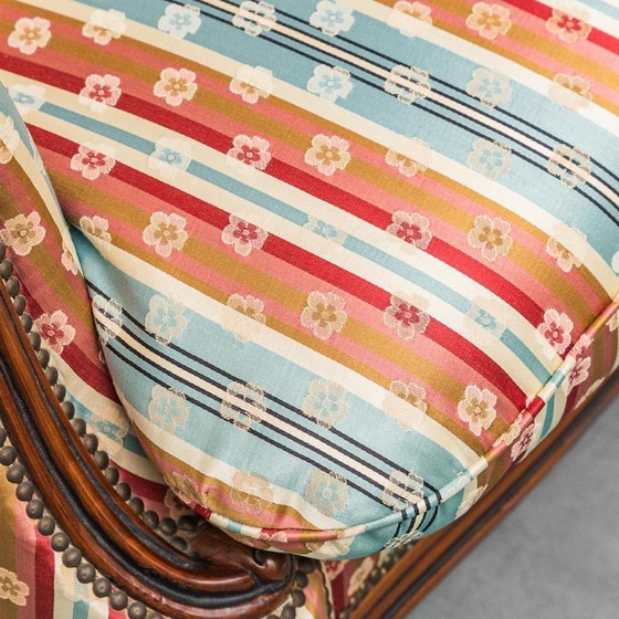 Image 1 of DIVANO 3 POSTI VINTAGE TESSUTO A RIGHE VEELKLEUR E LEGNO ANNI '50 VINTAGE MODERNARIATO