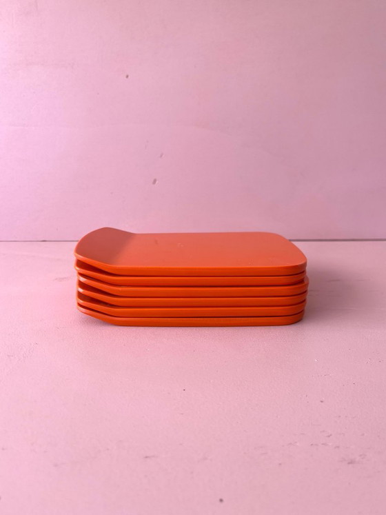 Image 1 of Rosti Mepal plates, 6x orange midcentury vintage boards, 70s postmodern, Denmark dinnerware