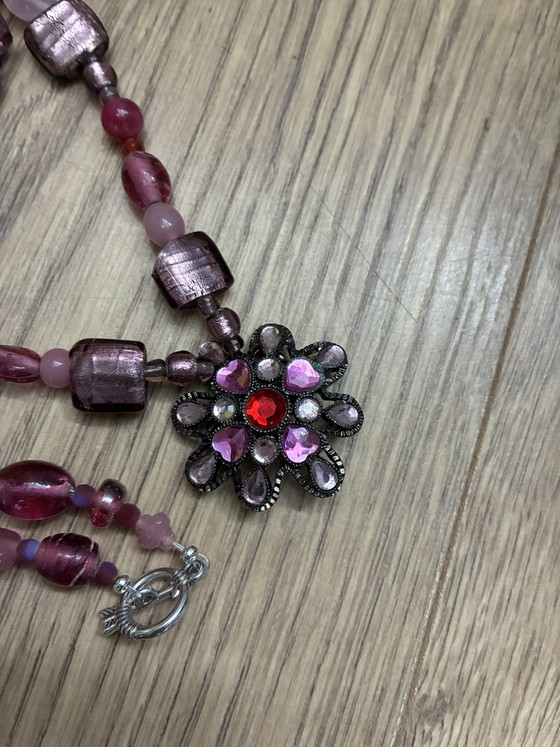 Image 1 of New necklace 60 cm with pink vintage beads and pendant