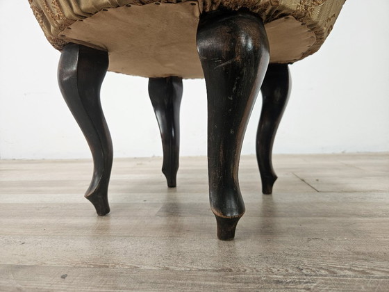 Pouf vintage in noce con seduta rivestita in tessuto, anni '40 – Poggiapiedi e pouf, Textile, Wood (photo 7 of 8)