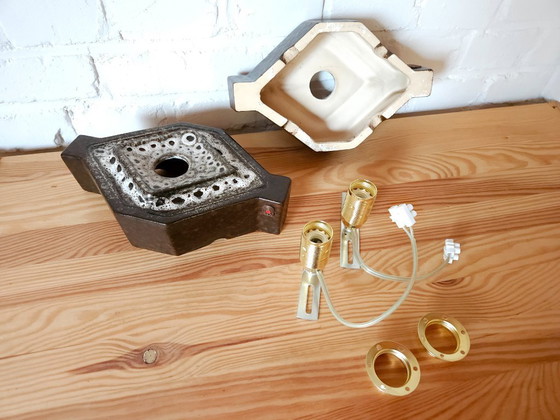 Image 1 of 1 van 2 PAN Leuchten mcm vintage keramieken wandlamp in bruin/grijstinten, west germany fat lava stijl, keramische wandlamp, spa