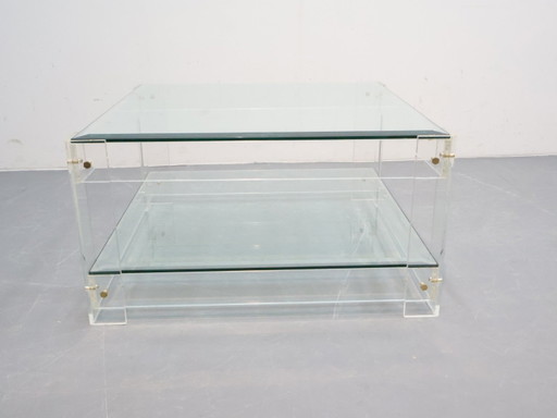 Vintage salontafel / acryl / vierkant / messing bouten